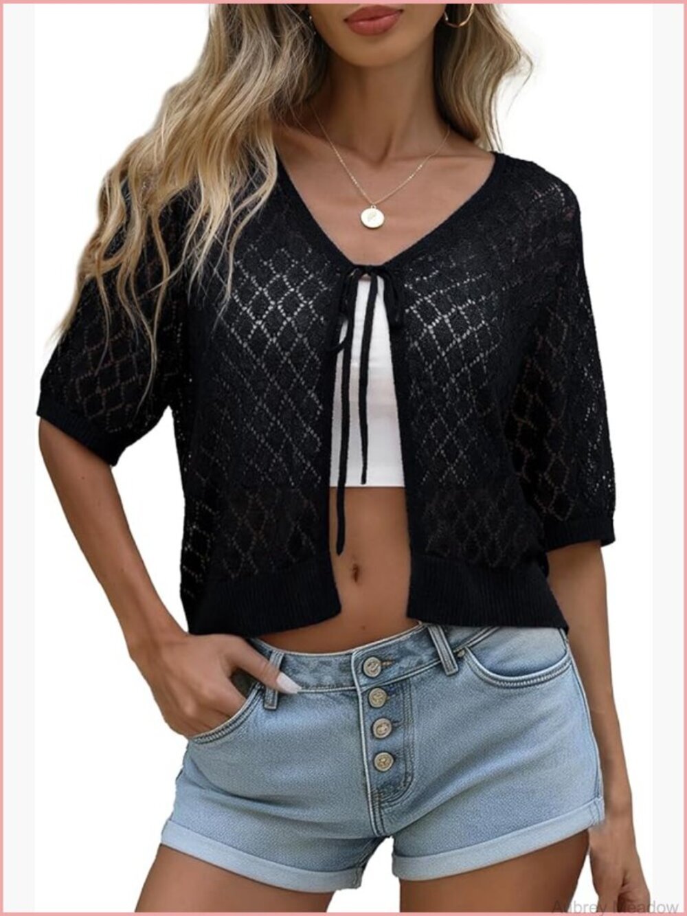 Crochet Tie Front Shrug Cardigan Summer Boho Knit Crop Top